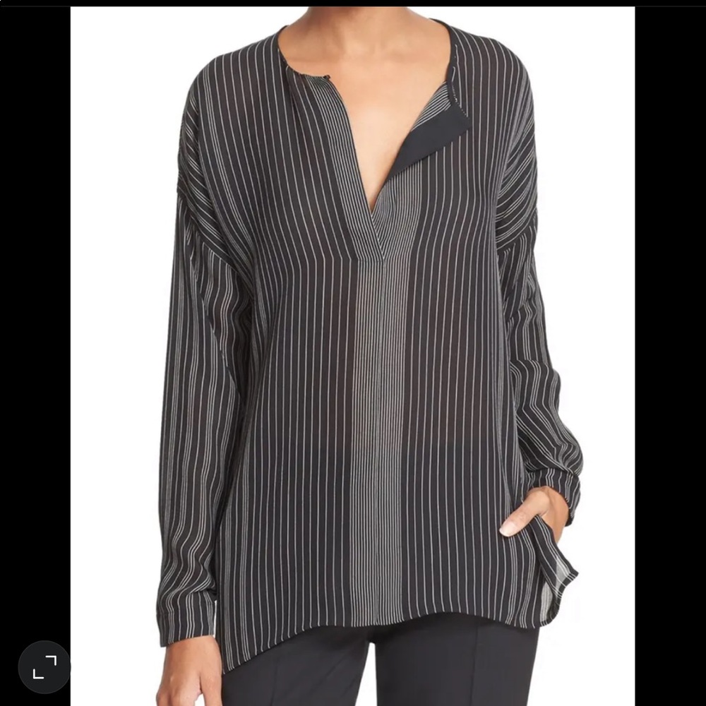 Vince Striped Silk Popover Top